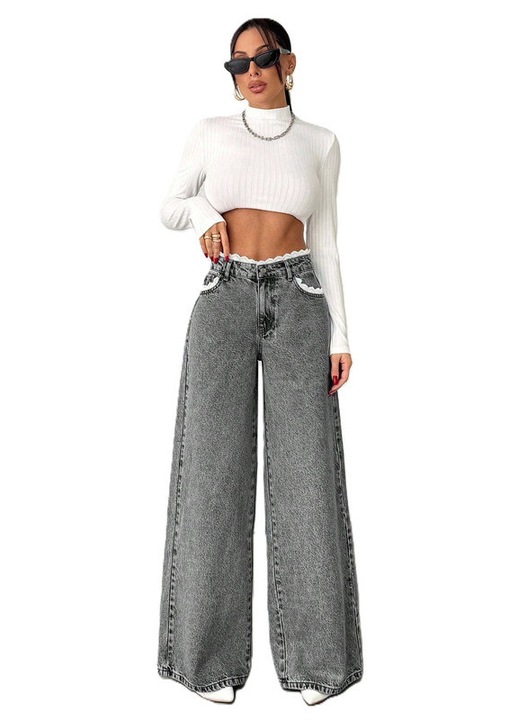 Blugi Dama, Evazati, Tiv Cu Dantela, Gri