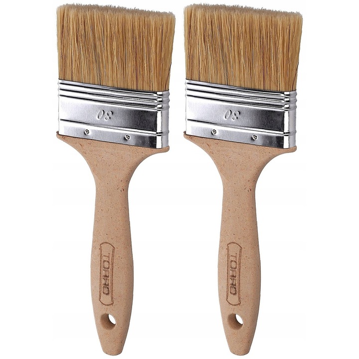 Set 2 pensule pictură Torro Silver, 80mm, universale, maner compozit lemn, perii amestec sintetice-naturale