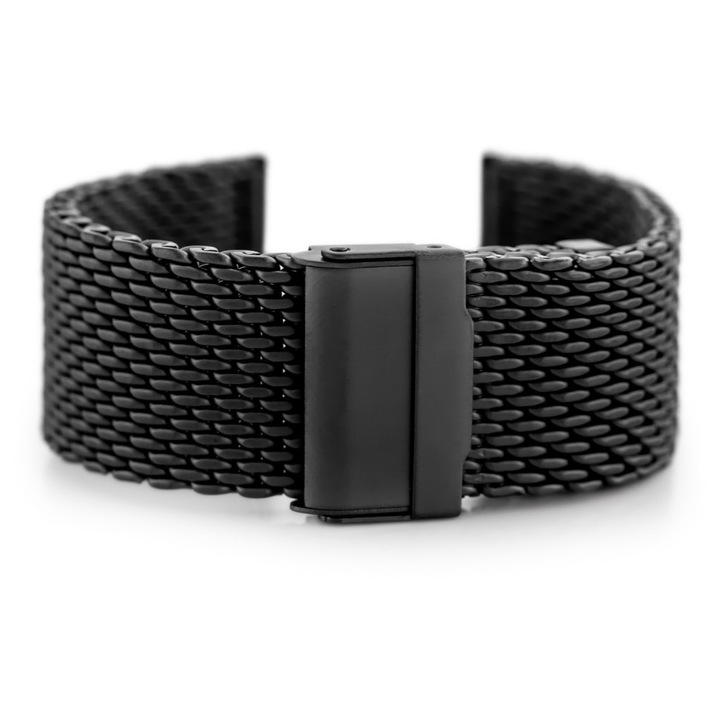 Bratara ceas, Pacific 12, siatka, 22mm, neagra, lungime 20cm