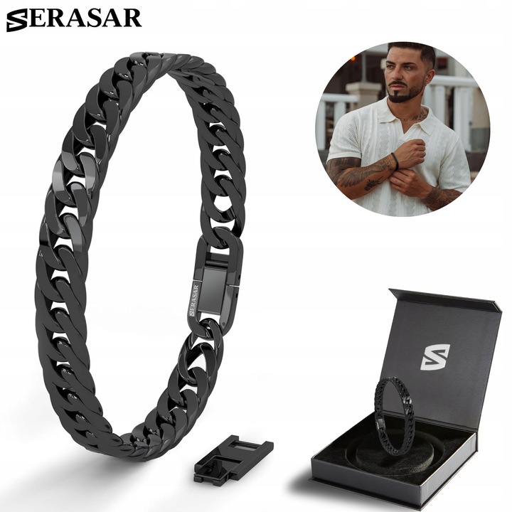 Bratara Barbati SERASAR Otel Inoxidabil Negru, 23 cm