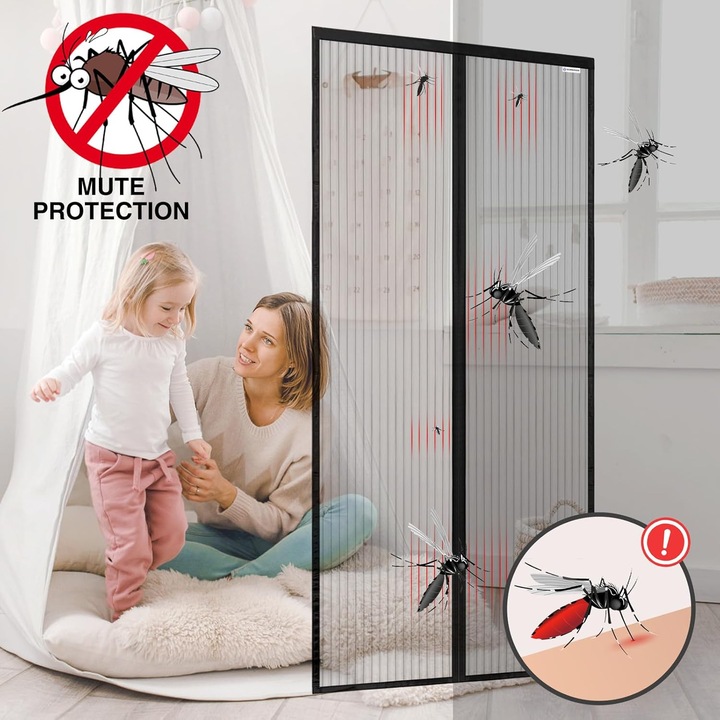 Plasa usa antitantari si insecte 80x180 cm neagra cu inchidere ...