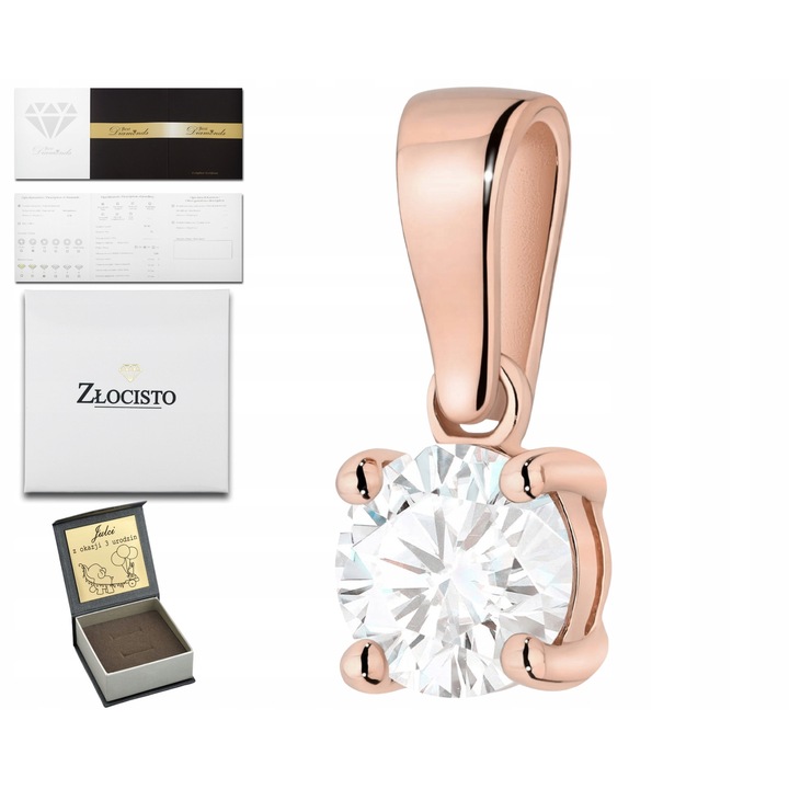 Pandantiv aur roz 14K cu diamant 0.50 ct, 4x12 mm