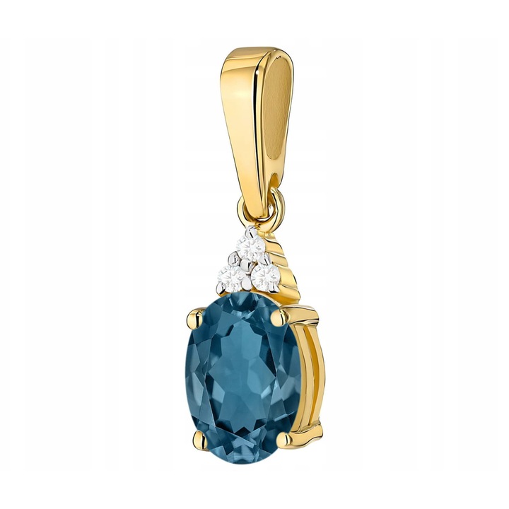 Pandantiv din aur 585, ZŁOCISTO, diamant 0.026 ct, topaz London Blue 0.85 ct, 5x17mm