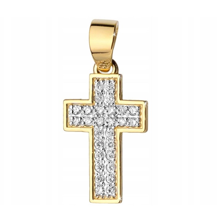 Pandantiv Aur 585 Cruce cu Diamante 0.24 CT, 11x18mm, Cadou Personalizat