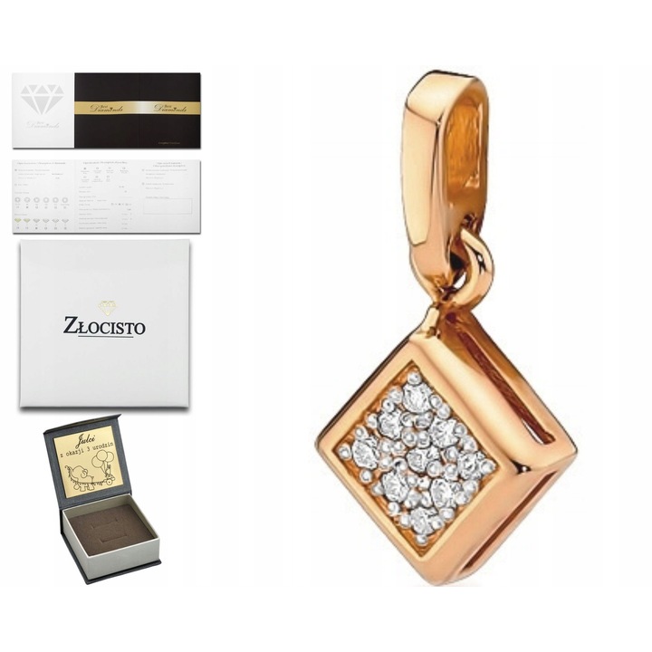 Pandantiv din Aur Roz 14K cu Briliante 0.045 ct, 7.9 mm, greutate 0.70-0.90 g