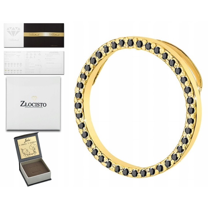Pandantiv Aur Galben 14K cu Briliante Negre, greutate 1.90-2.30g, cutie cadou personalizabila