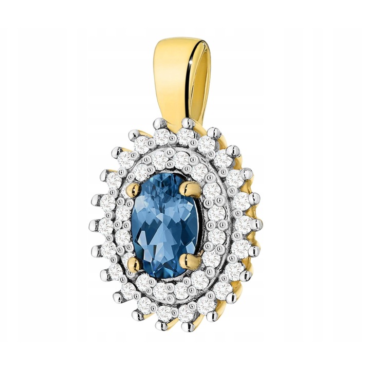 Pandantiv Aur 585, ZŁOCISTO, Topaz London Blue, Diamante, 10x17mm