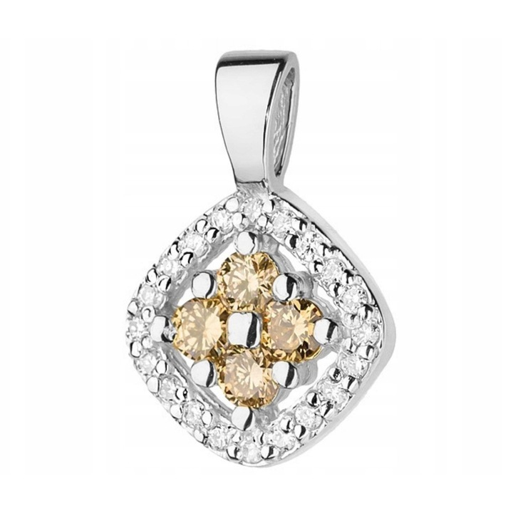 Pandantiv Aur Alb 14K cu Briliante Naturale Brown 0.20ct, Diametru 9.6mm, Set cadou