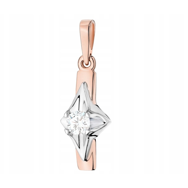 Pandantiv Aur Roz 585, Diamant 0.20 ct, 24x8mm