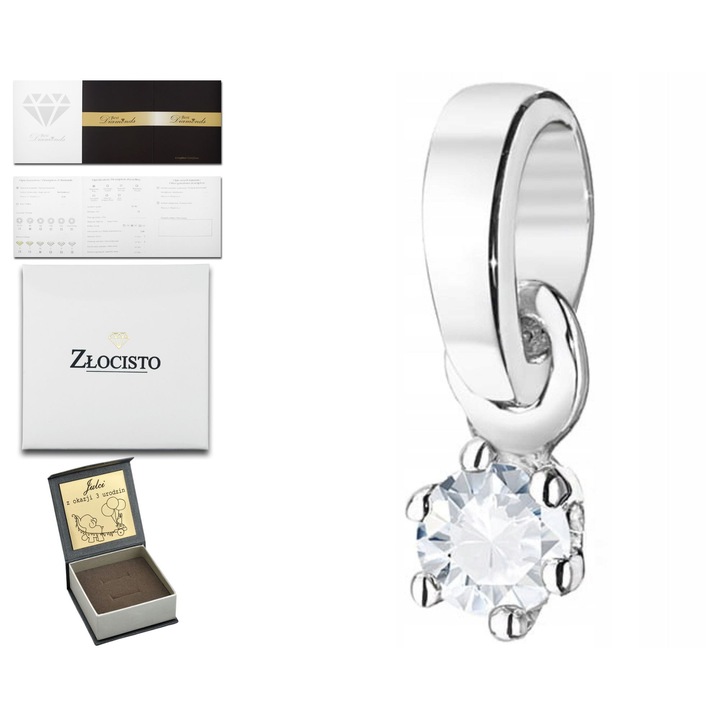 Pandantiv Aur Alb 14K cu Diamant 0.04 CT, 2.7mm, femei