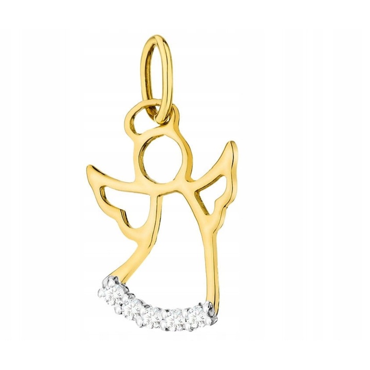 Pandantiv Aur 14K ZŁOCISTO Aniolek cu Diamante 0.07 CT, 11x20mm, galben