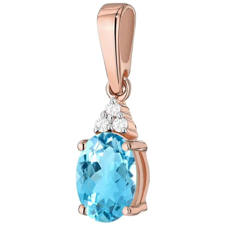 Pandantiv Aur Roz 585 cu Diamant si Topaz Natural, 17mm, 0.80-1.00g