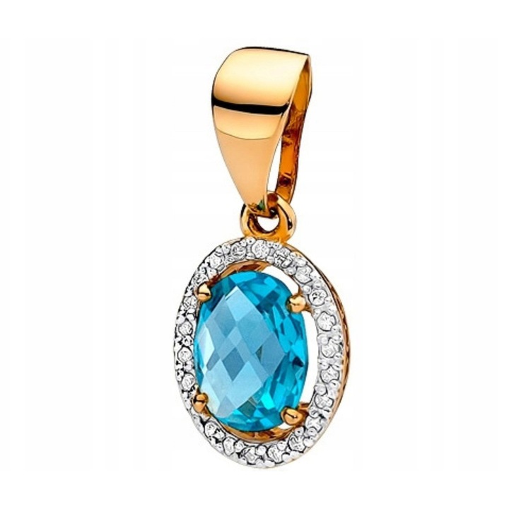 Pandantiv Aur Roz 585, Topaz 2.00 ct, Briliante 0.11 ct, 11x13mm