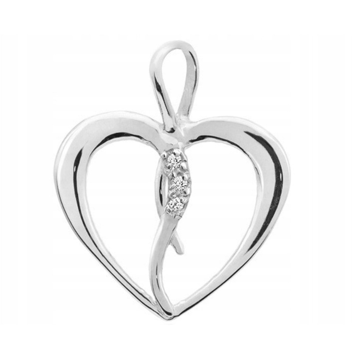 Pandantiv aur alb 585, ZŁOCISTO, inimă, 0.025 ct briliante, 16x14.4mm