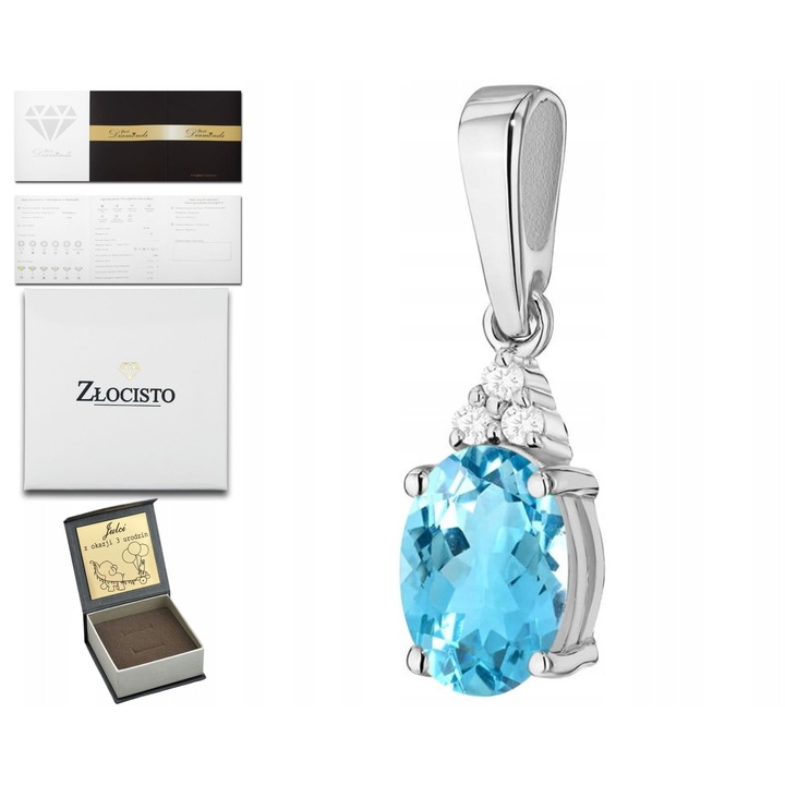 Pandantiv Aur Alb 14K cu Topaz Natural și Diamant, 17mm, 0.80-1.00g