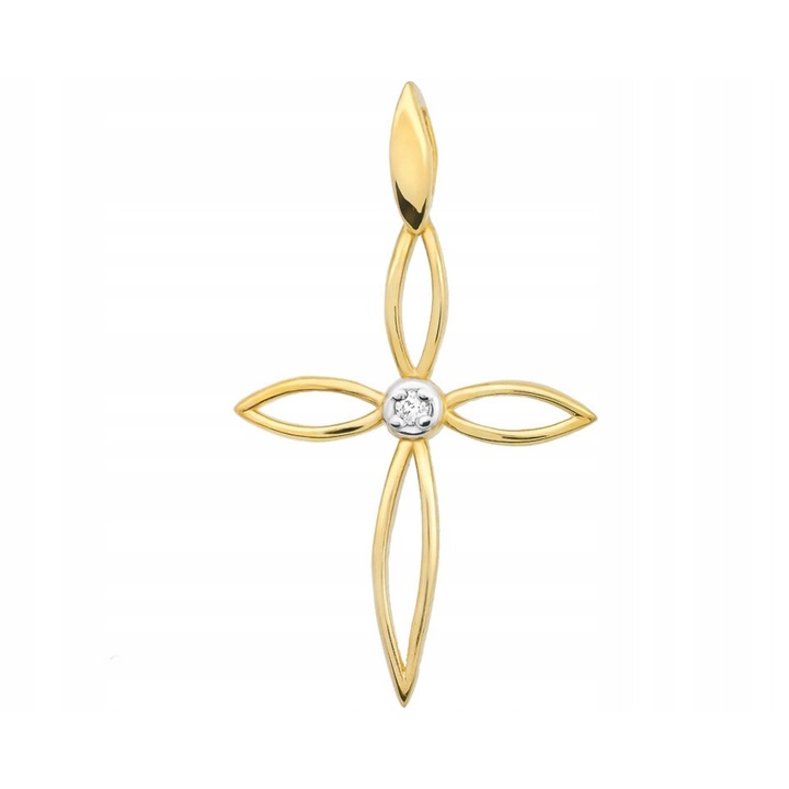 Pandantiv Aur 585 Cruce cu Diamant 0.02 ct, 28x16mm