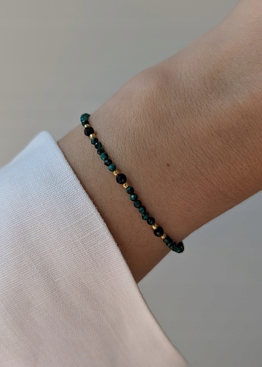 Bratara din turmalina neagra si malachit, argint 925 aurit, lungime reglabila 12-20 cm, multicolor