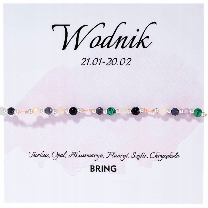 Bratara Zodia Varsator, Bring, Bile Argint 925, Pietre Naturale, Multicolor, Lungime reglabila 12x20cm