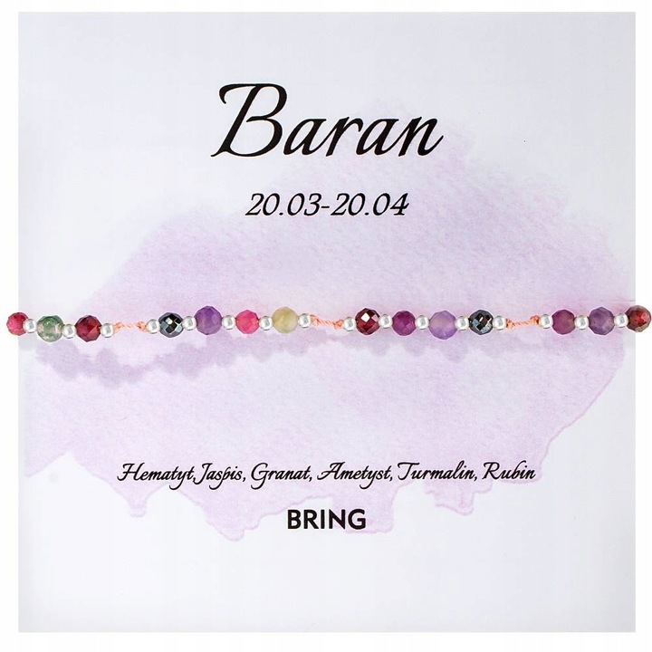 Bratara Zodie Berbec, Bring, Argint 925, Pietre Naturale, Ajustabila, 12x20cm