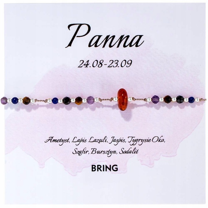 Bratara Fecioara, Bring, Argint 925, Pietre Naturale, Lungime ajustabila 12-20 cm, Multicolor