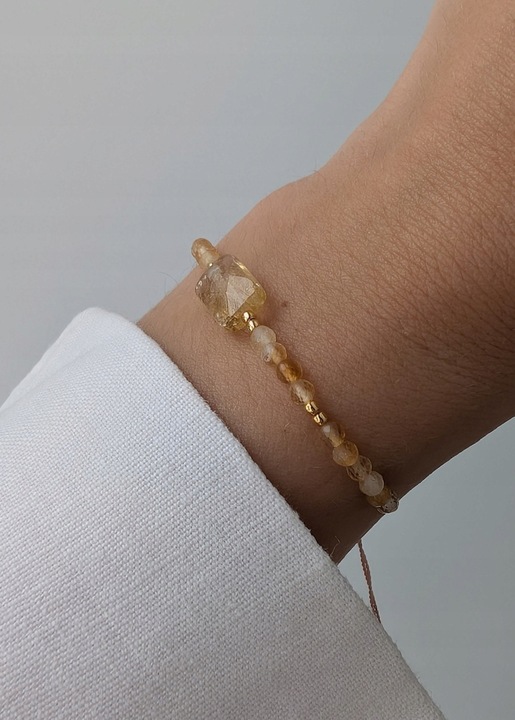 Bratara din citrin, Bring, argint 925 placat cu aur, lungime reglabila 12-20 cm, piatra centrala 7x10 mm