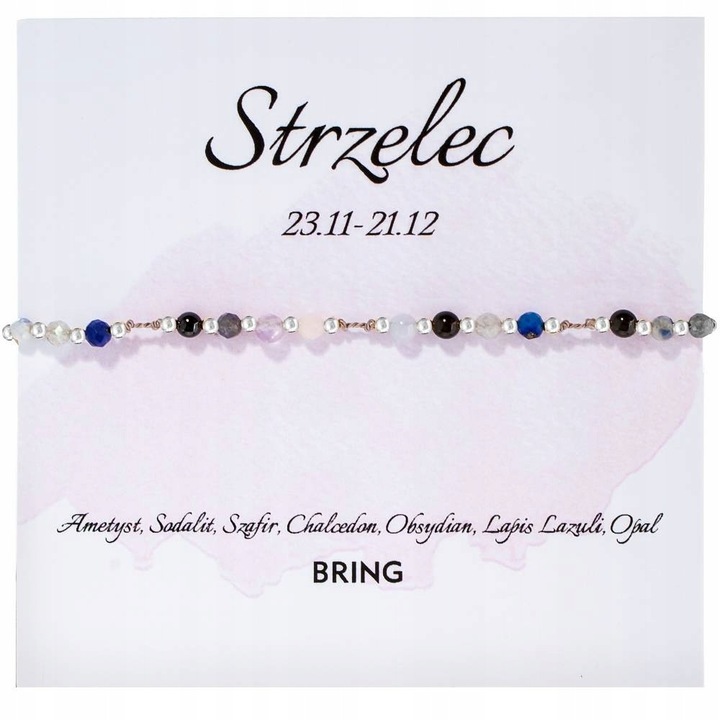 Bratara Zodia Sagetator, Bring, Argint 925, Pietre naturale, Lungime reglabila 12-20cm