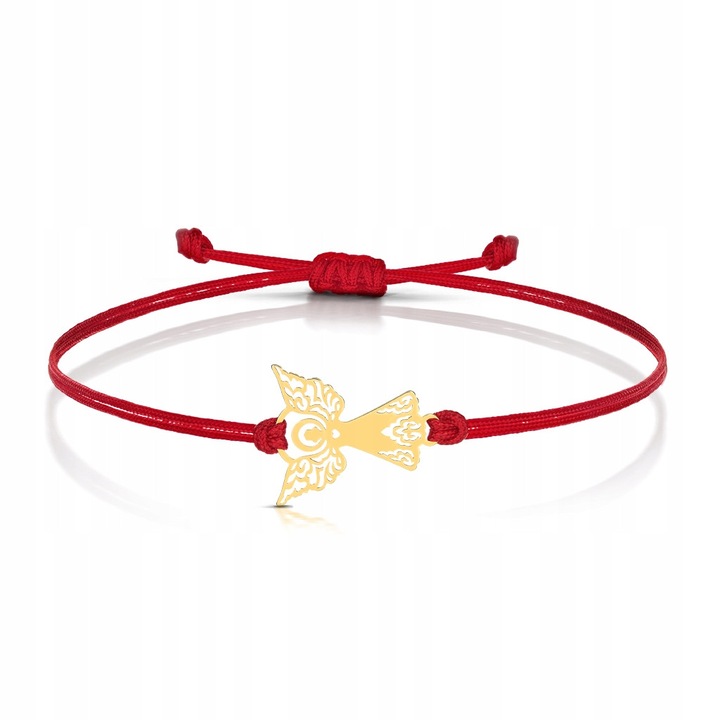 Bratara din argint 925 placat cu aur 18K, snur rosu, pandantiv inger, lungime reglabila
