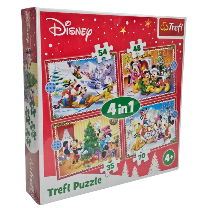 Puzzle Mickey egér, Goofy, Donald kacsa karácsonyi témával, 207 darab, 4 az 1-ben, 28x28 cm-es csomagolás, Uniszex, oktatójáték