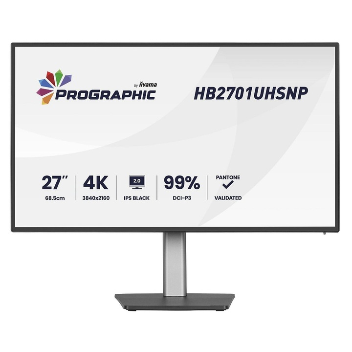 Monitor IPS LED iiyama 27" HB2701UHSNP-B1, UHD 3840 x 2160, HDMI, DisplayPort, Hangszórók, Pivot, 4 ms Fekete