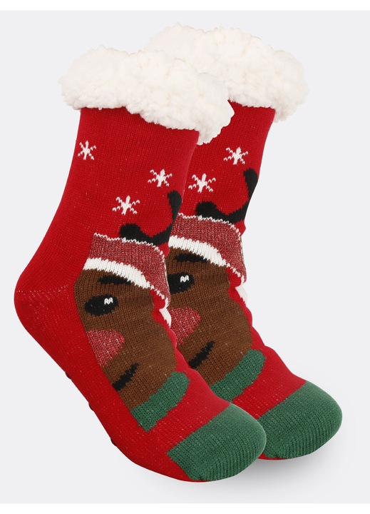 Дамски чорапи, дизайн ин-ян елен, дебели, подплатени с полар, универсален размер (36-42)