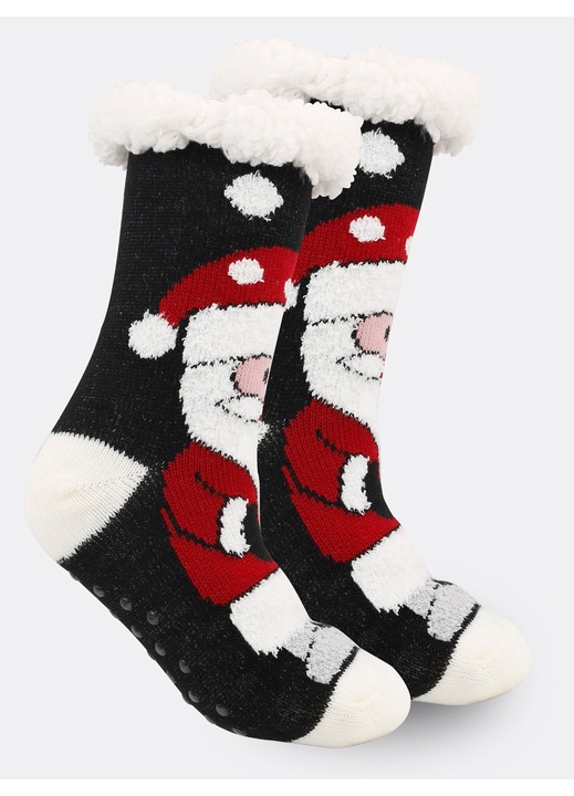 Sosete dama, model Mos Craciun, negru-rosu, marime universala, 36-42