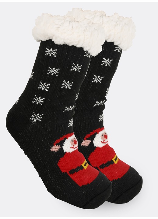 Sosete dama, negru cu accente rosii, grosime mare, captusite cu fleece, marime universala