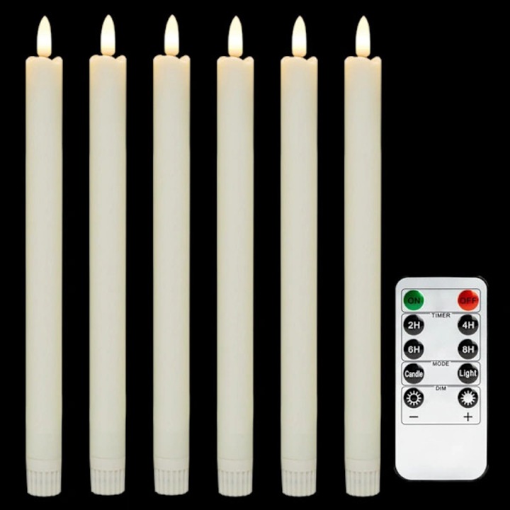 LED свещ с дистанционно управление и таймер, топла светлина, ефект на трептене, 6 батерии, гладка основа
