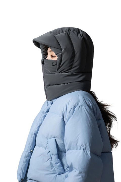 Integrált nyakmelegítő, arcmaszk, pehelysapka és fejvédő; téli kerékpározáshoz meleg, polár bélésű pehelysapka, szél- és hidegálló síkapka, sötétszürke színben