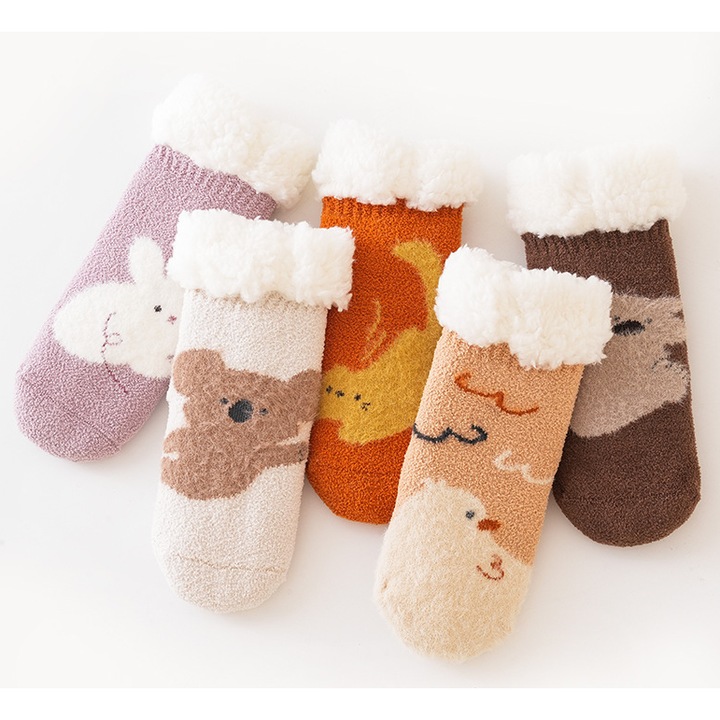 Sosete copii, lana de miel, captuseala fleece extra groasa, roz-purpurie, marimea S (0-2 ani)