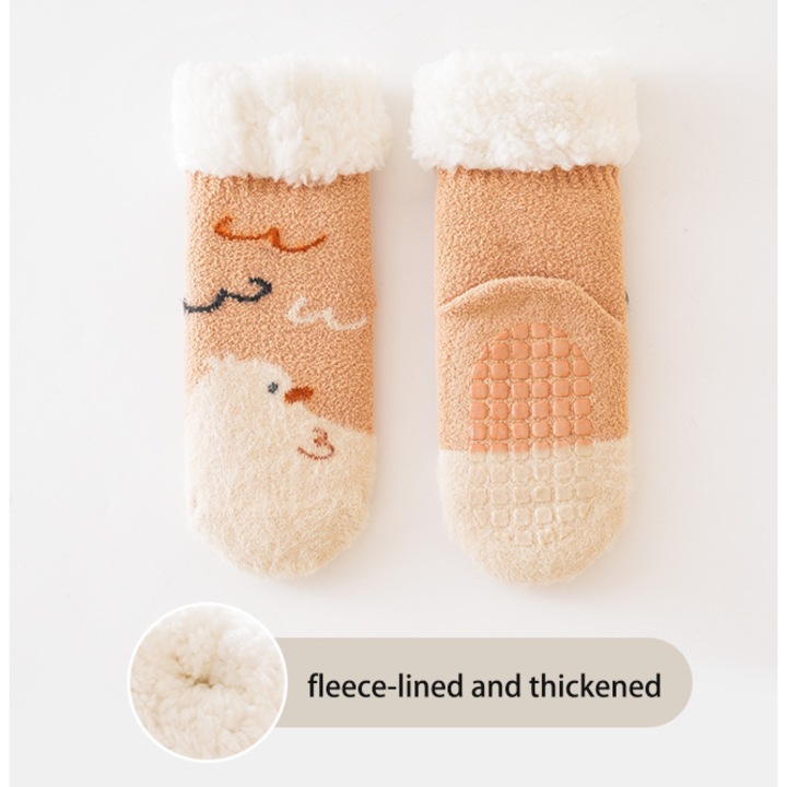 Детски чорапи, агнешка вълна, изключително дебела поларена подплата, жълти, размер S (0-2 години)