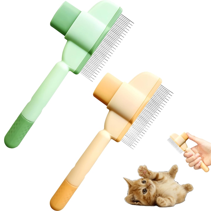 Комплект от 2 броя"Четка за кучета и котки за почистване и грижа за козината, със самопочистващ бутон, идеална за поддръжка на козината на домашни любимци, лесна за почистване и използване