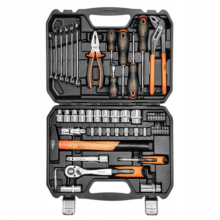 Set unelte 56 elemente NEO TOOLS, o cutie, din otel crom-vanadiu, diverse dimensiuni
