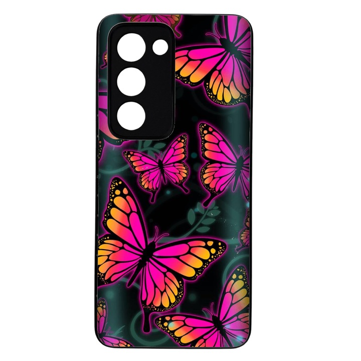 Husa TPU Soft compatibila cu Oppo A5 4G/5G, Fucsia Butterfly Design