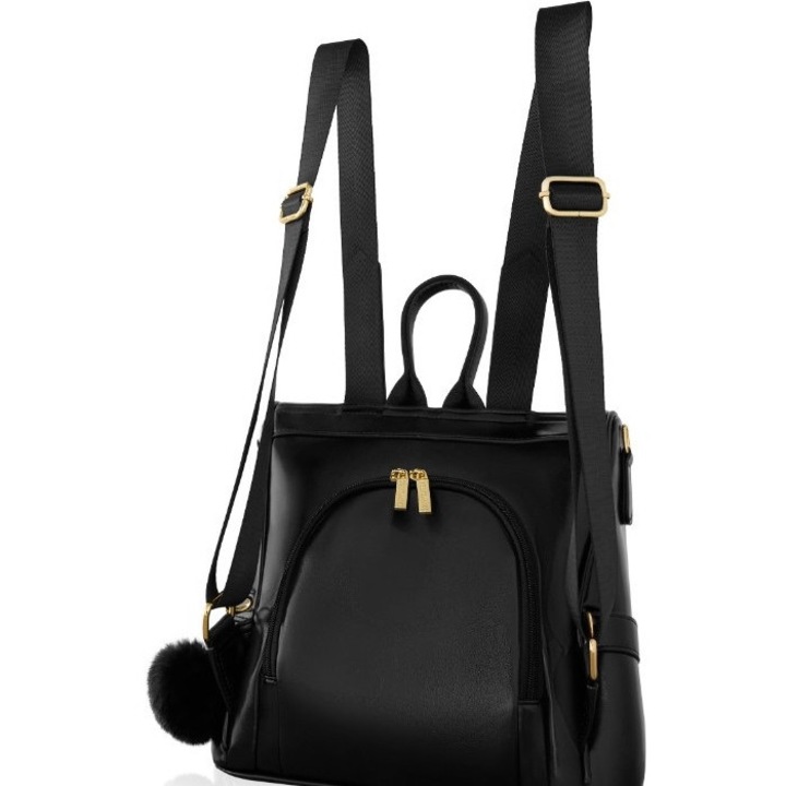 Rucsac Urban Betlewski Piele Ecologica Neagra, 6 Buzunare