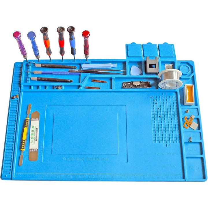 Tampa de sudura siliconica YDCY rezistenta la caldura (45cm*30cm), tampon izolator de reparare din silicon cu zona magnetica, potrivit pentru reparatii de telefon mobil, laptop, bijuterii etc., dimensiune 17, 8 inchi * 11, 8 inci