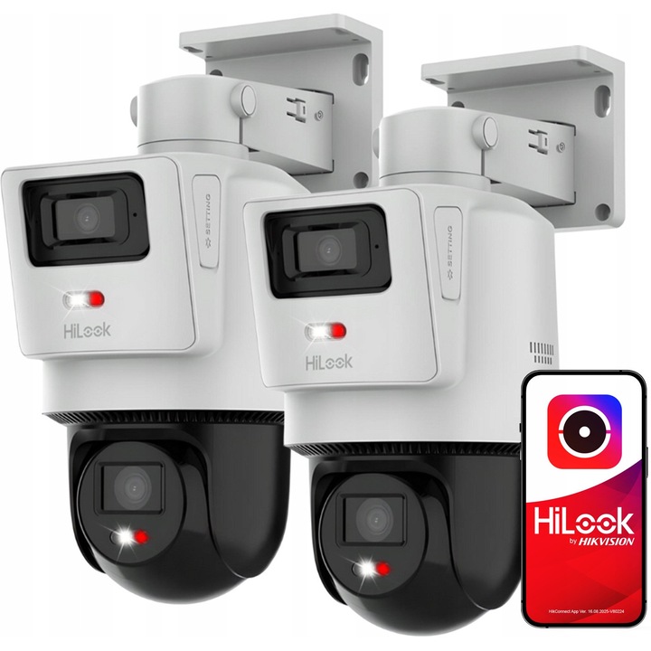 Cameră de supraveghere exterior HiLook 2x IP PTZ 4MP zi/noapte, autotracking, rezistență IP66