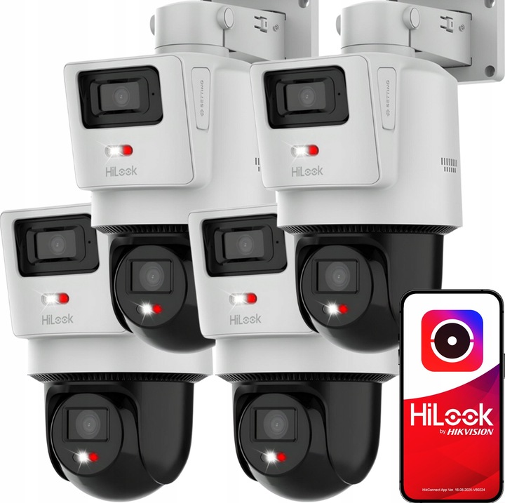 Set 4 Camere Supraveghere IP PTZ Hilook TandemVu 4MP, Color Zi/Noapte, Rezistență IP66, Autotracking Lite