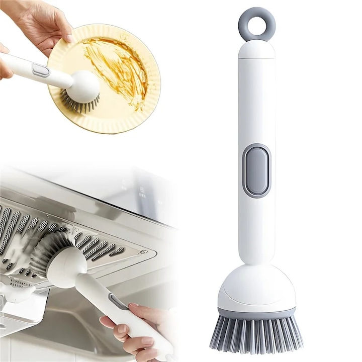 Perie de Curatat Multi-Suprafete Anti-grasime Miraza, Vase, Oale, Tigai, Aragaz, Chiuveta, Dozator Detergent, Cap Rotativ 360, 27 cm, Alba