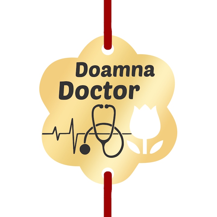 Martisor Bratara Inox Placat Aur 18K Floare Lalea Doamna Doctor Stetoscop