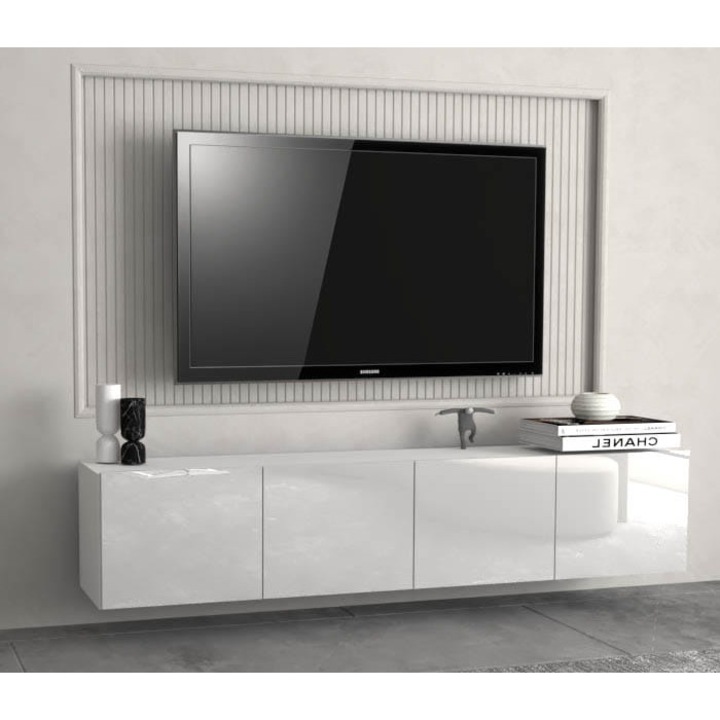 Mebloscianka modulare ZEN 200 cm, 2 safte, inalta lucioasa, alba, 100x40x36cm