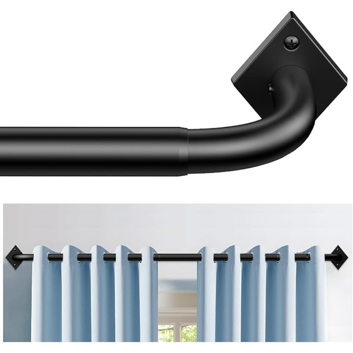 Bara de perdea extensibilă TRAROD, design industrial, negru mat, 86-320 cm, diametru 25 mm