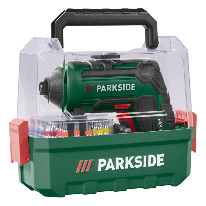 Parkside 4 V elektromos csavarhúzó 1500 mAh akkumulátorral, USB-C töltőport, 10 Nm nyomaték, 26 bit, 1 bittartó hosszabbító, LED