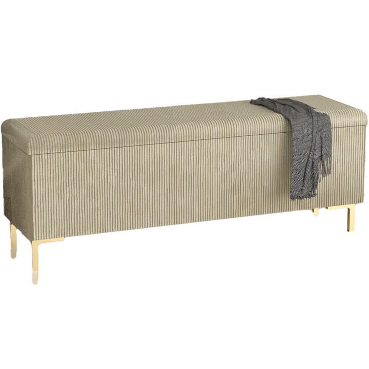 Pufa deschisa cu cutie de depozitare, GERMAN, 100x35x46cm, tesatura POSO, picioare aurii