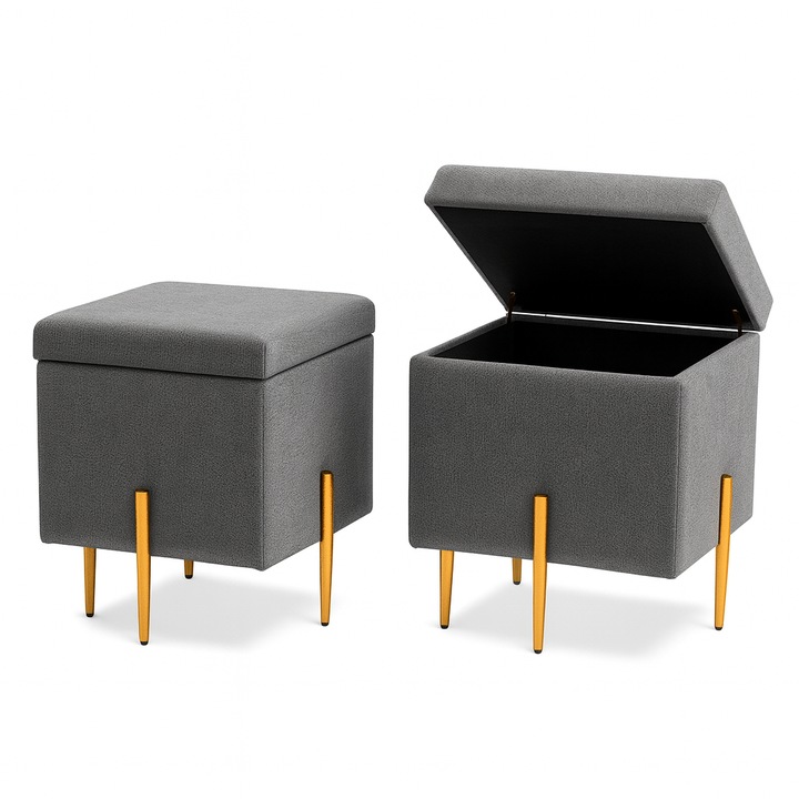 SOX puff szekrénnyel, buklé kárpitozással, arany lábakkal, 35x30x46 cm, Lengyelországban gyártva